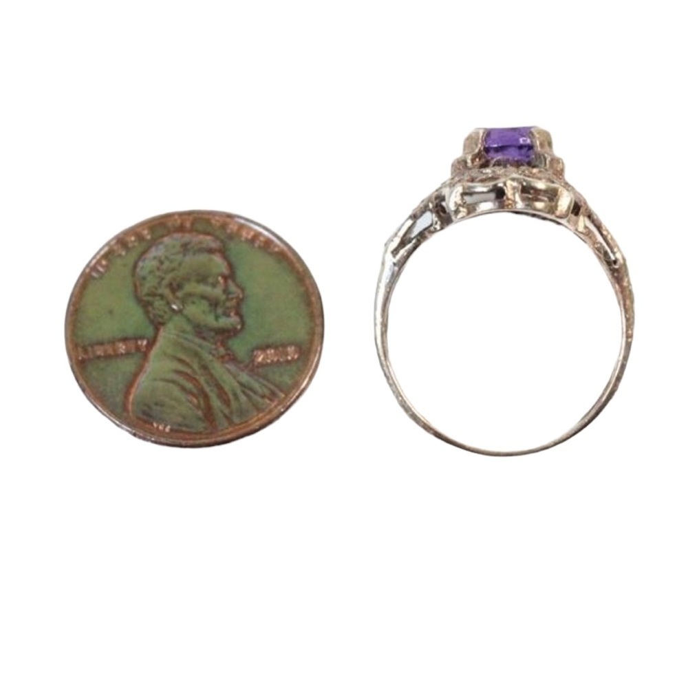 Sterling Silver Amethyst Open Scrollwork Vintage … - image 3